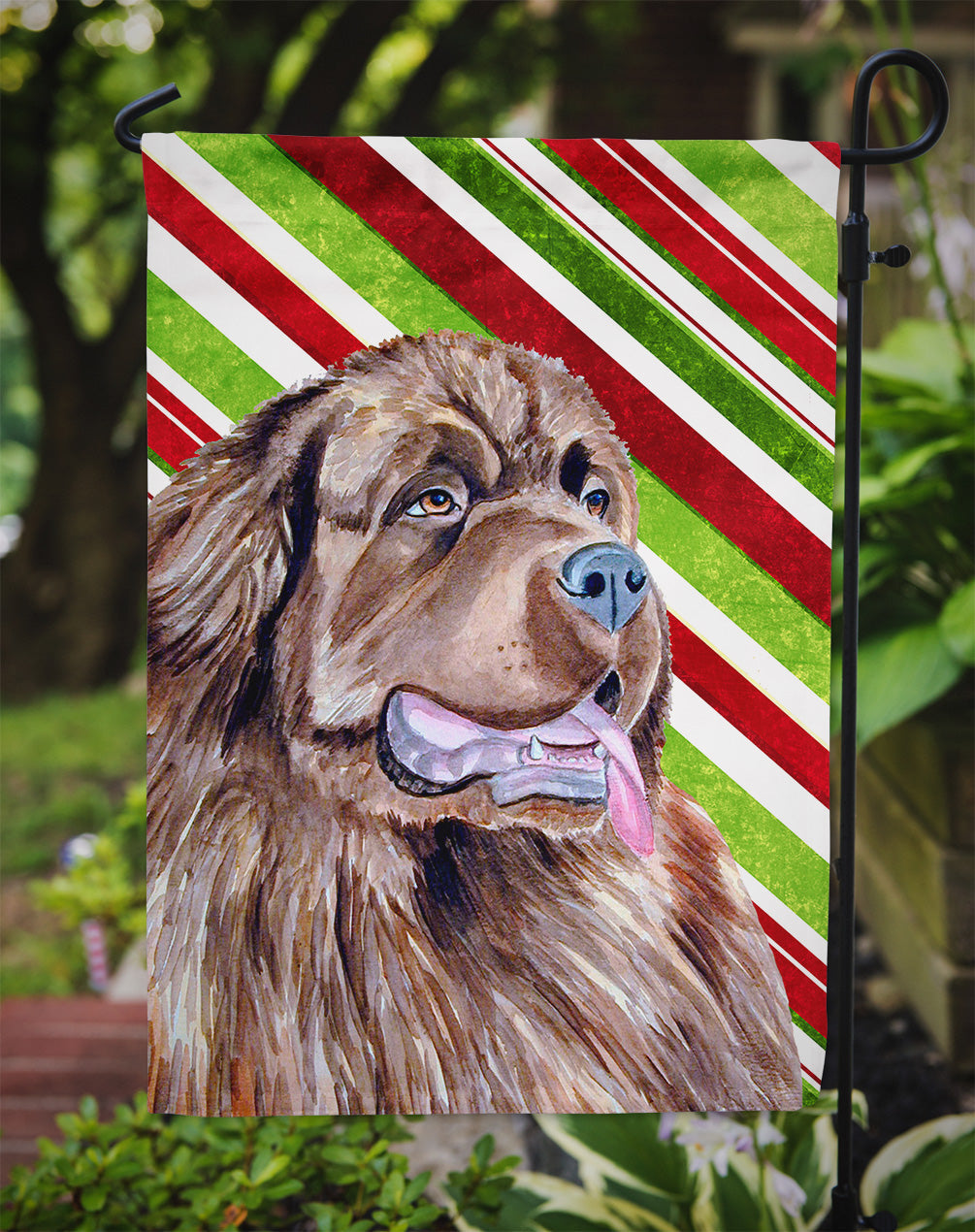 Newfoundland Candy Cane Holiday Christmas Garden Flag Mailbox Decorative Yard Banner Outside Patio Artwork for Flower Beds, Garden Size, Multicolor
