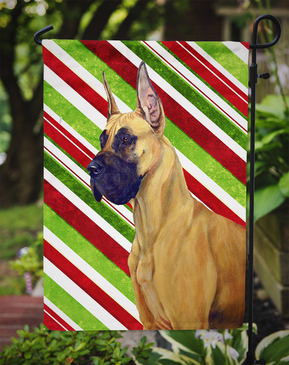 Great Dane Candy Cane Holiday Christmas Garden Flag Mailbox Decorative Yard Banner Outside Patio Artwork for Flower Beds, Garden Size, Multicolor