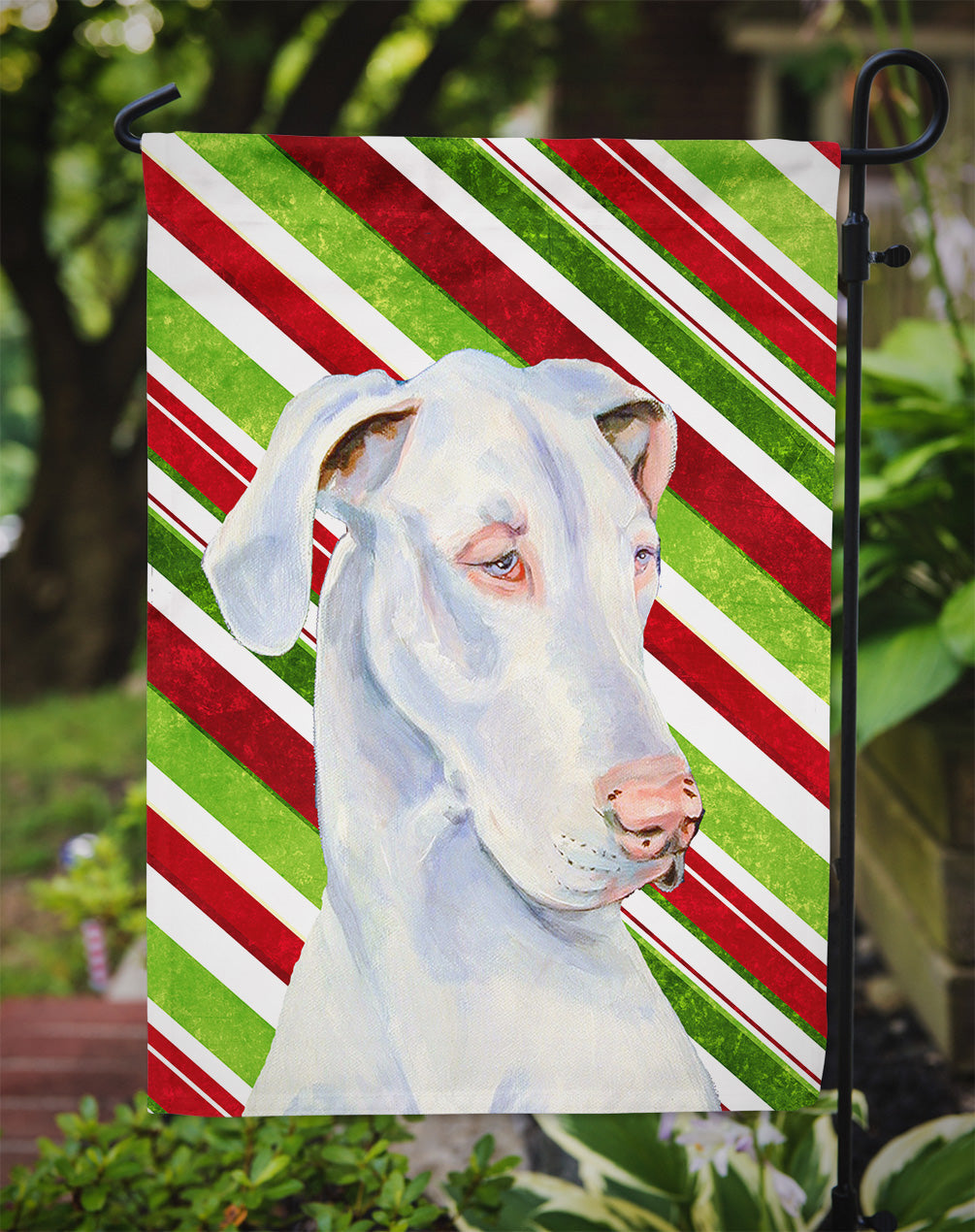 Great Dane Candy Cane Holiday Christmas Garden Flag Mailbox Decorative Yard Banner Outside Patio Artwork for Flower Beds, Garden Size, Multicolor