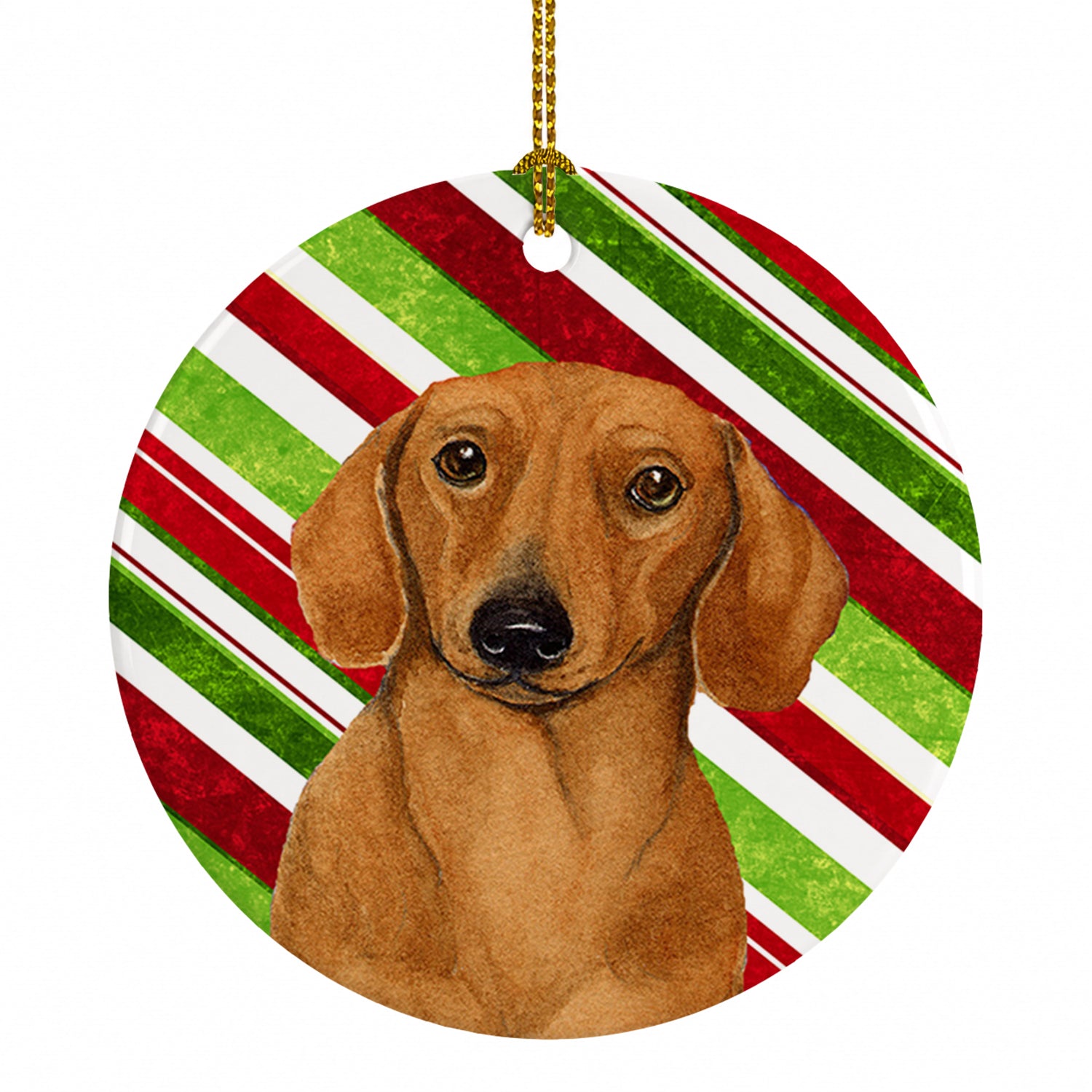 Dachshund Candy Cane Holiday Christmas Ceramic Ornament Christmas Tree Hanging Decorations for Home Christmas Holiday, Party, Gift, 3 in, Multicolor