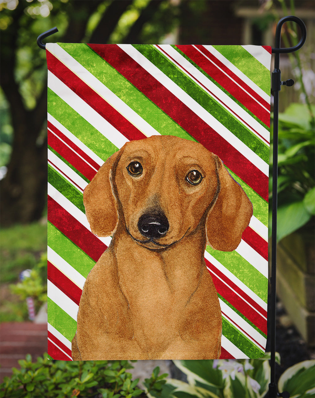 Dachshund Candy Cane Holiday Christmas Garden Flag Mailbox Decorative Yard Banner Outside Patio Artwork for Flower Beds, Garden Size, Multicolor