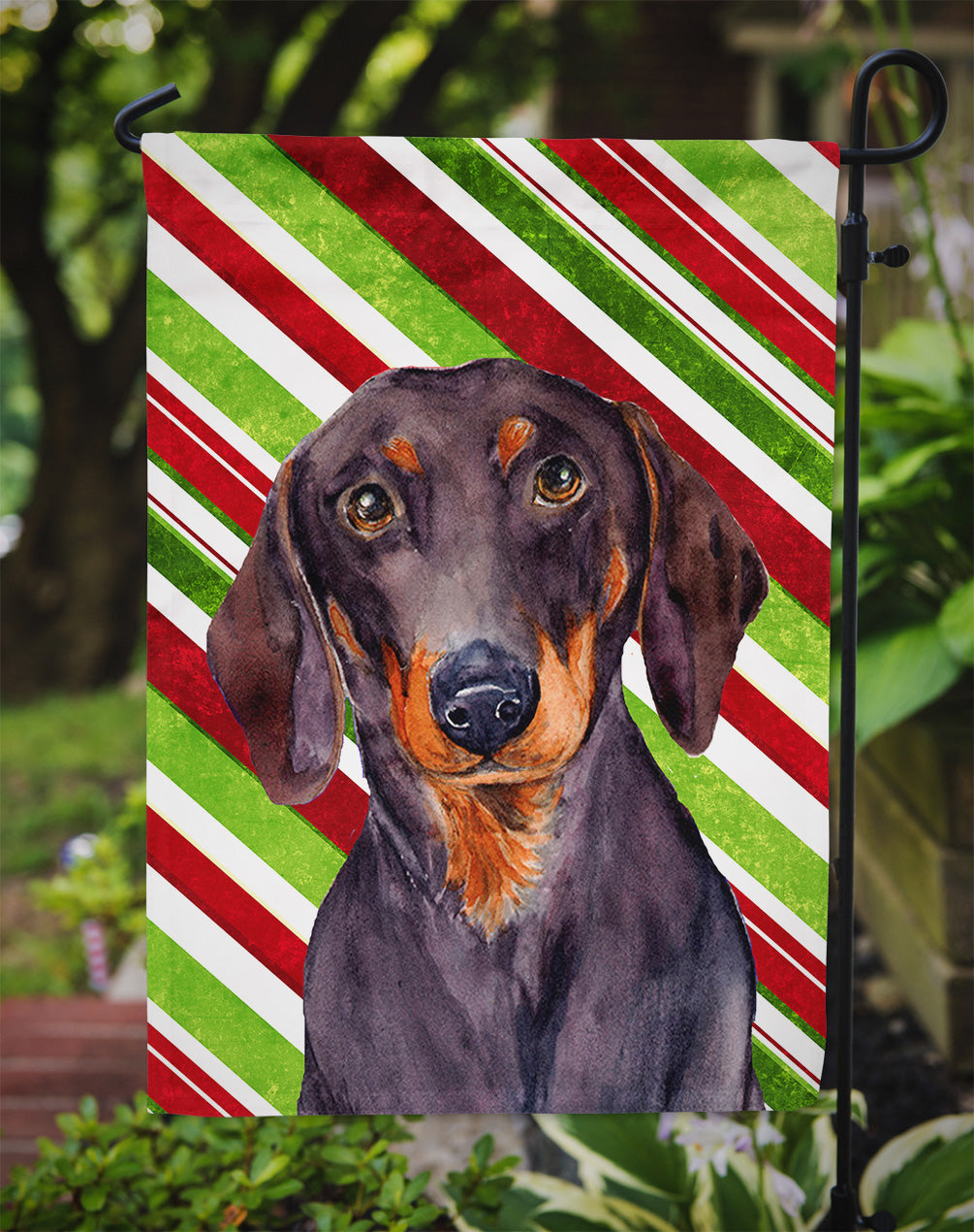 Dachshund Candy Cane Holiday Christmas Garden Flag Mailbox Decorative Yard Banner Outside Patio Artwork for Flower Beds, Garden Size, Multicolor
