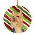 Silky Terrier Candy Cane Holiday Christmas Ceramic Ornament Christmas Tree Hanging Decorations for Home Christmas Holiday, Party, Gift, 3 in, Multicolor