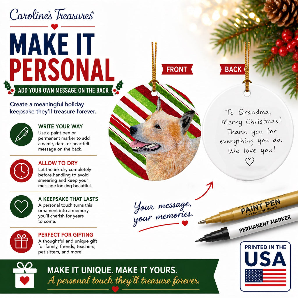Australian Cattle Dog Candy Cane Holiday Christmas Ceramic Ornament Christmas Tree Hanging Decorations for Home Christmas Holiday, Party, Gift, 3 in, Multicolor
