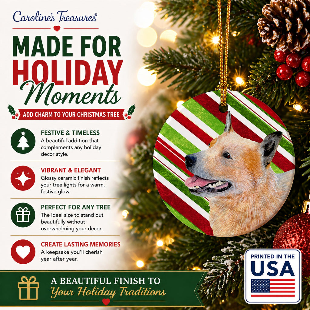 Australian Cattle Dog Candy Cane Holiday Christmas Ceramic Ornament Christmas Tree Hanging Decorations for Home Christmas Holiday, Party, Gift, 3 in, Multicolor