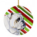 Bulldog English Candy Cane Holiday Christmas Ceramic Ornament Christmas Tree Hanging Decorations for Home Christmas Holiday, Party, Gift, 3 in, Multicolor