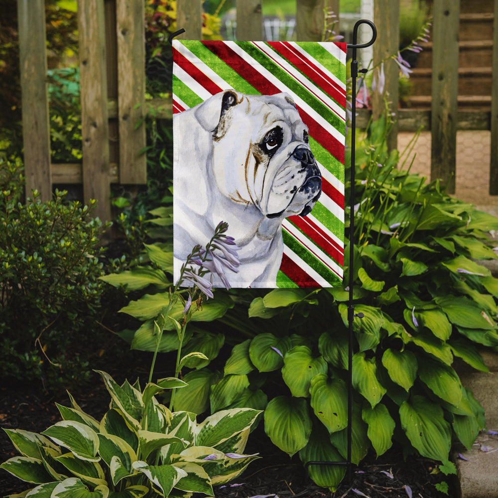 Bulldog English Candy Cane Holiday Christmas Garden Flag Mailbox Decorative Yard Banner Outside Patio Artwork for Flower Beds, Garden Size, Multicolor
