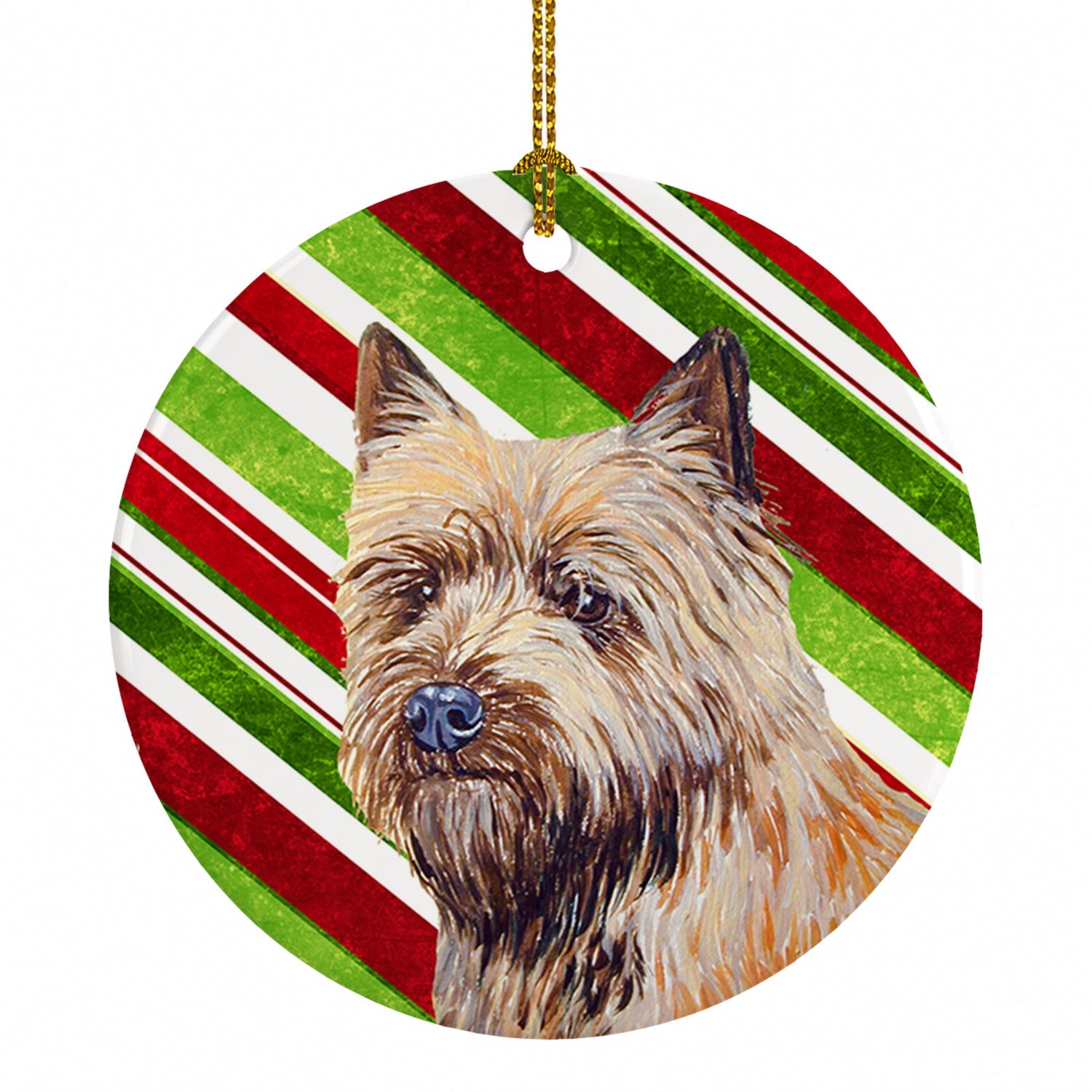 Cairn Terrier Candy Cane Holiday Christmas Ceramic Ornament Christmas Tree Hanging Decorations for Home Christmas Holiday, Party, Gift, 3 in, Multicolor