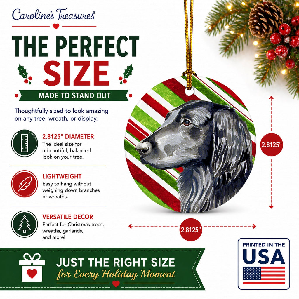 Flat Coated Retriever Candy Cane Holiday Christmas Ceramic Ornament Christmas Tree Hanging Decorations for Home Christmas Holiday, Party, Gift, 3 in, Multicolor