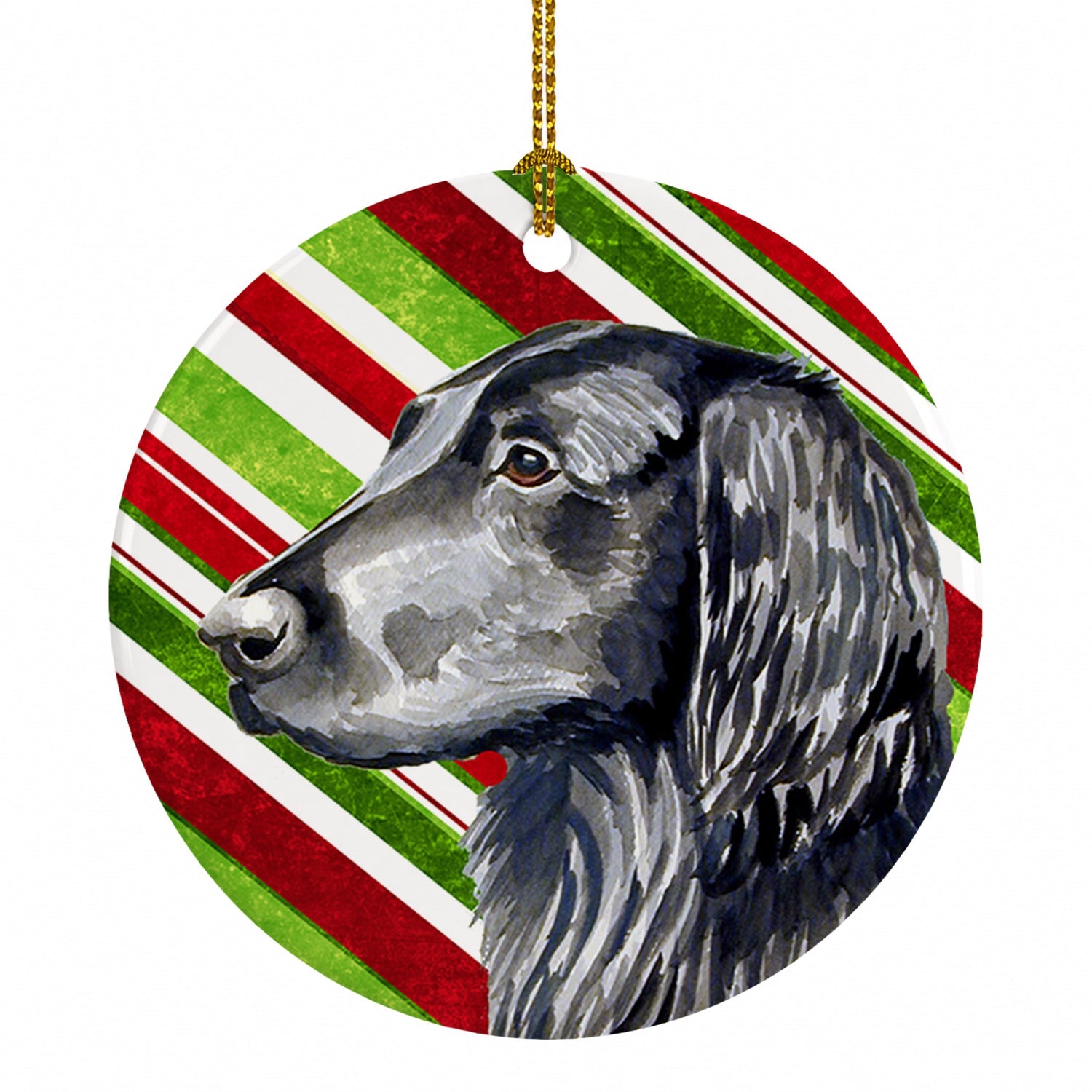 Flat Coated Retriever Candy Cane Holiday Christmas Ceramic Ornament Christmas Tree Hanging Decorations for Home Christmas Holiday, Party, Gift, 3 in, Multicolor