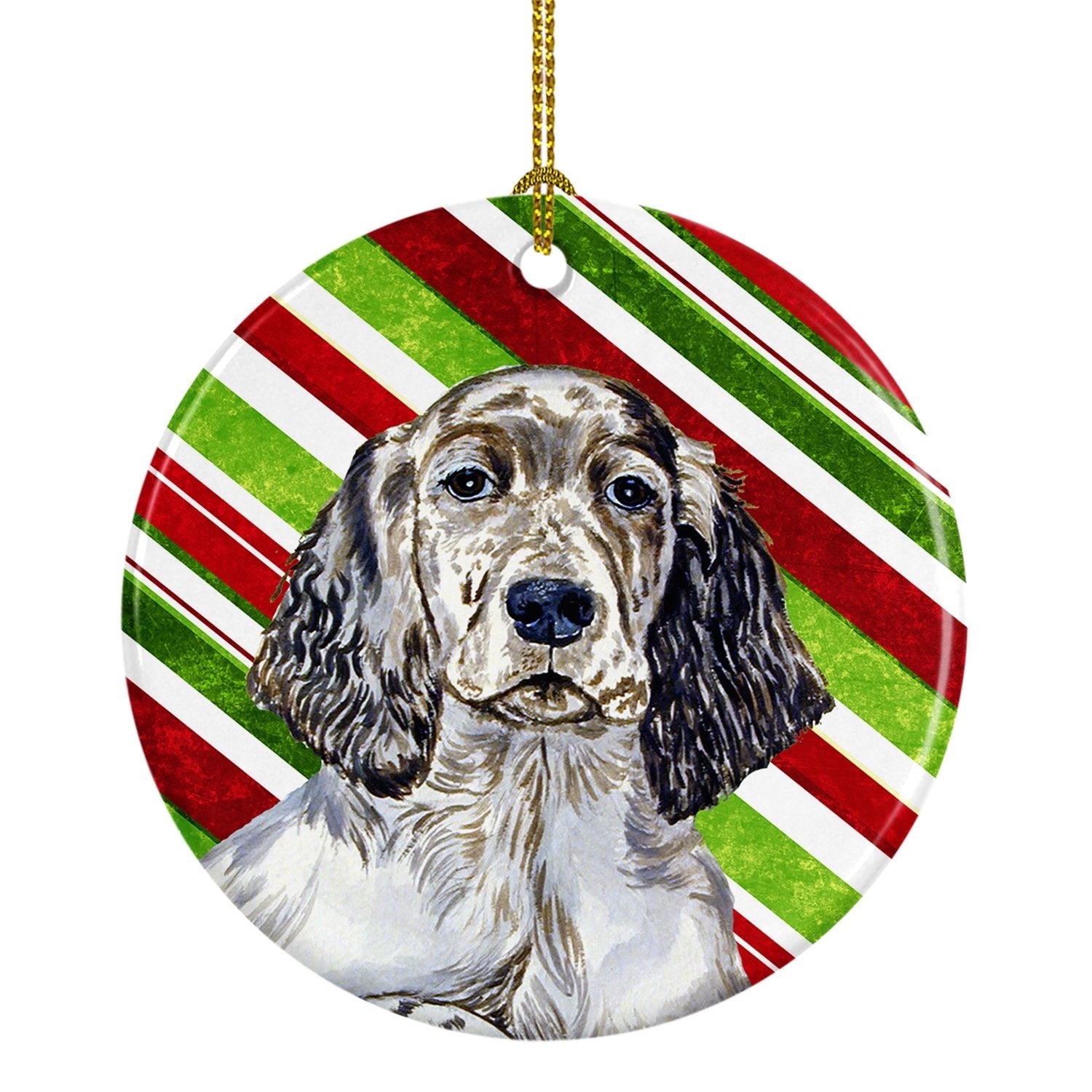 English Setter Candy Cane Holiday Christmas Ceramic Ornament Christmas Tree Hanging Decorations for Home Christmas Holiday, Party, Gift, 3 in, Multicolor