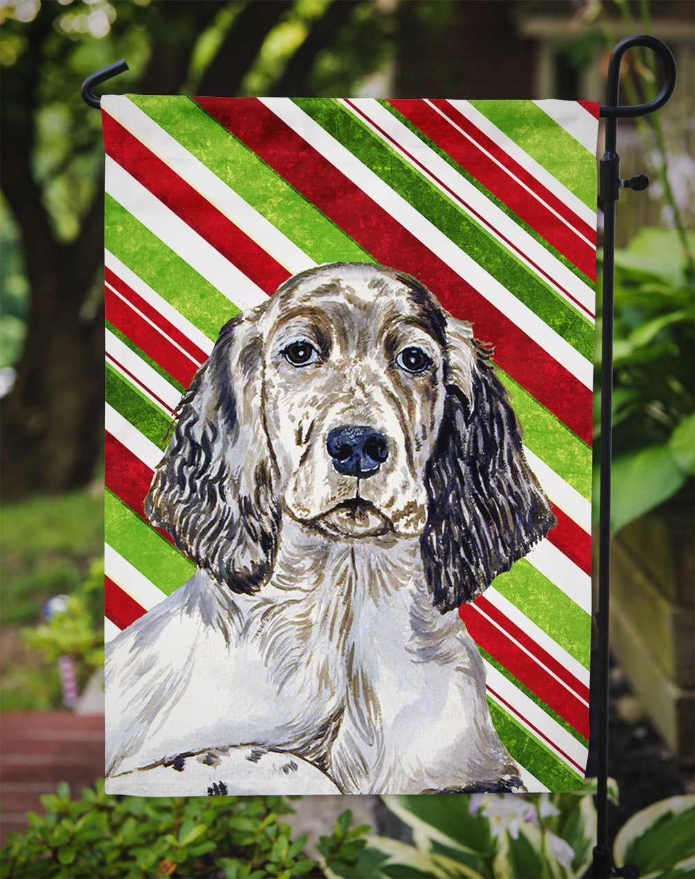 English Setter Candy Cane Holiday Christmas Garden Flag Mailbox Decorative Yard Banner Outside Patio Artwork for Flower Beds, Garden Size, Multicolor