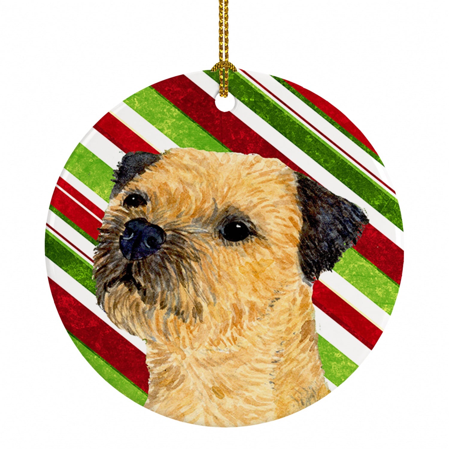 Border Terrier Candy Cane Holiday Christmas Ceramic Ornament Christmas Tree Hanging Decorations for Home Christmas Holiday, Party, Gift, 3 in, Multicolor