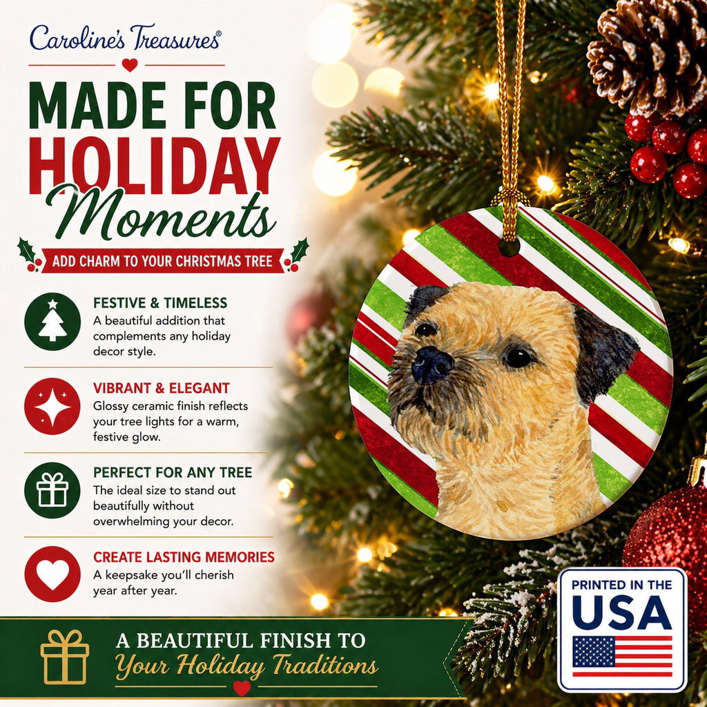 Border Terrier Candy Cane Holiday Christmas Ceramic Ornament Christmas Tree Hanging Decorations for Home Christmas Holiday, Party, Gift, 3 in, Multicolor