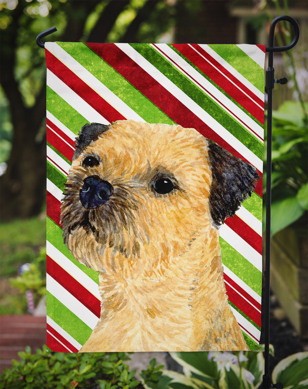 Border Terrier Candy Cane Holiday Christmas Garden Flag Mailbox Decorative Yard Banner Outside Patio Artwork for Flower Beds, Garden Size, Multicolor