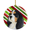 Cavalier Spaniel Candy Cane Holiday Christmas Ceramic Ornament Christmas Tree Hanging Decorations for Home Christmas Holiday, Party, Gift, 3 in, Multicolor