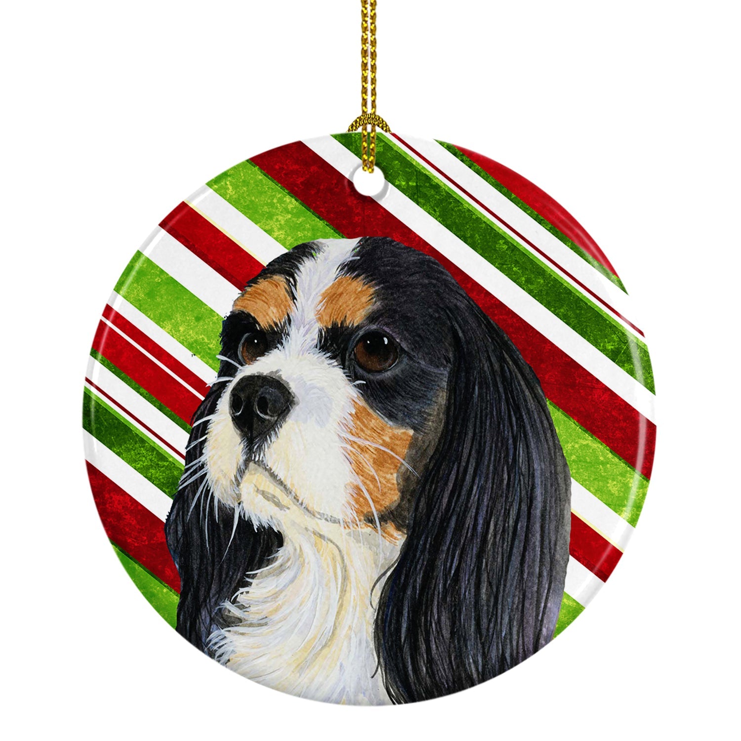 Cavalier Spaniel Candy Cane Holiday Christmas Ceramic Ornament Christmas Tree Hanging Decorations for Home Christmas Holiday, Party, Gift, 3 in, Multicolor