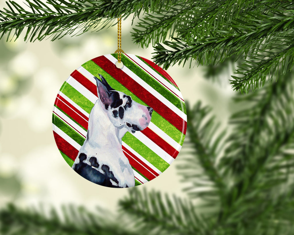 Great Dane Candy Cane Holiday Christmas Ceramic Ornament Christmas Tree Hanging Decorations for Home Christmas Holiday, Party, Gift, 3 in, Multicolor