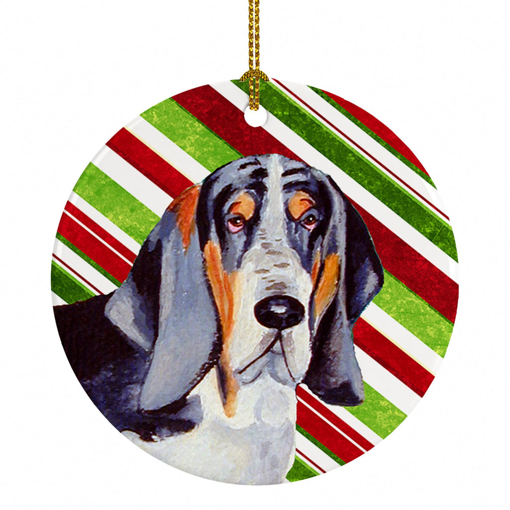 Basset Hound Candy Cane Holiday Christmas Ceramic Ornament Christmas Tree Hanging Decorations for Home Christmas Holiday, Party, Gift, 3 in, Multicolor