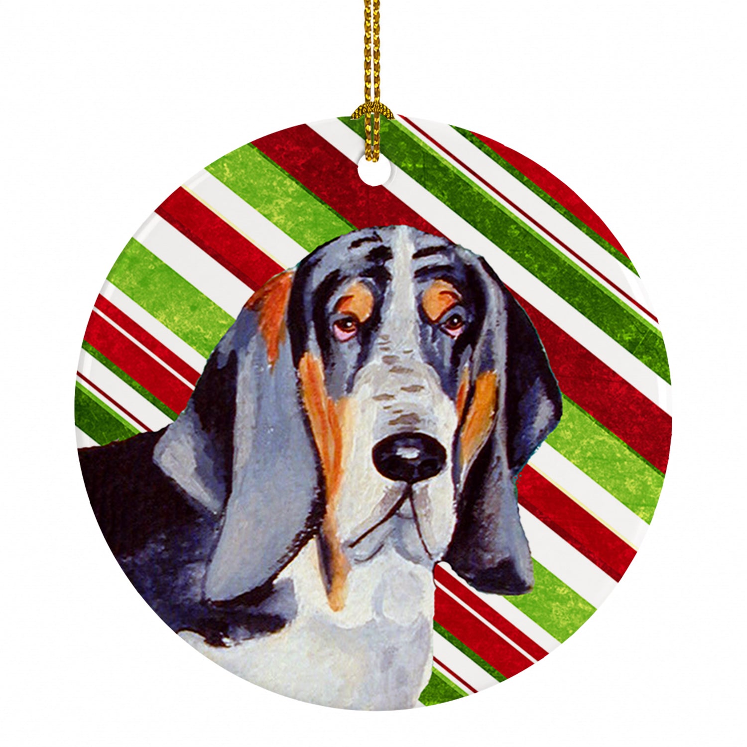 Basset Hound Candy Cane Holiday Christmas Ceramic Ornament Christmas Tree Hanging Decorations for Home Christmas Holiday, Party, Gift, 3 in, Multicolor
