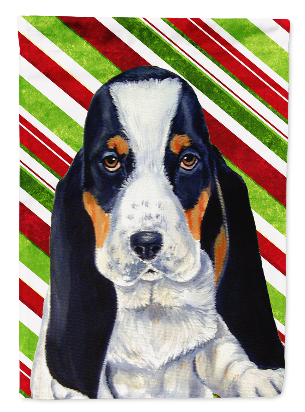 Basset Hound Candy Cane Holiday Christmas Garden Flag Mailbox Decorative Yard Banner Outside Patio Artwork for Flower Beds, Garden Size, Multicolor