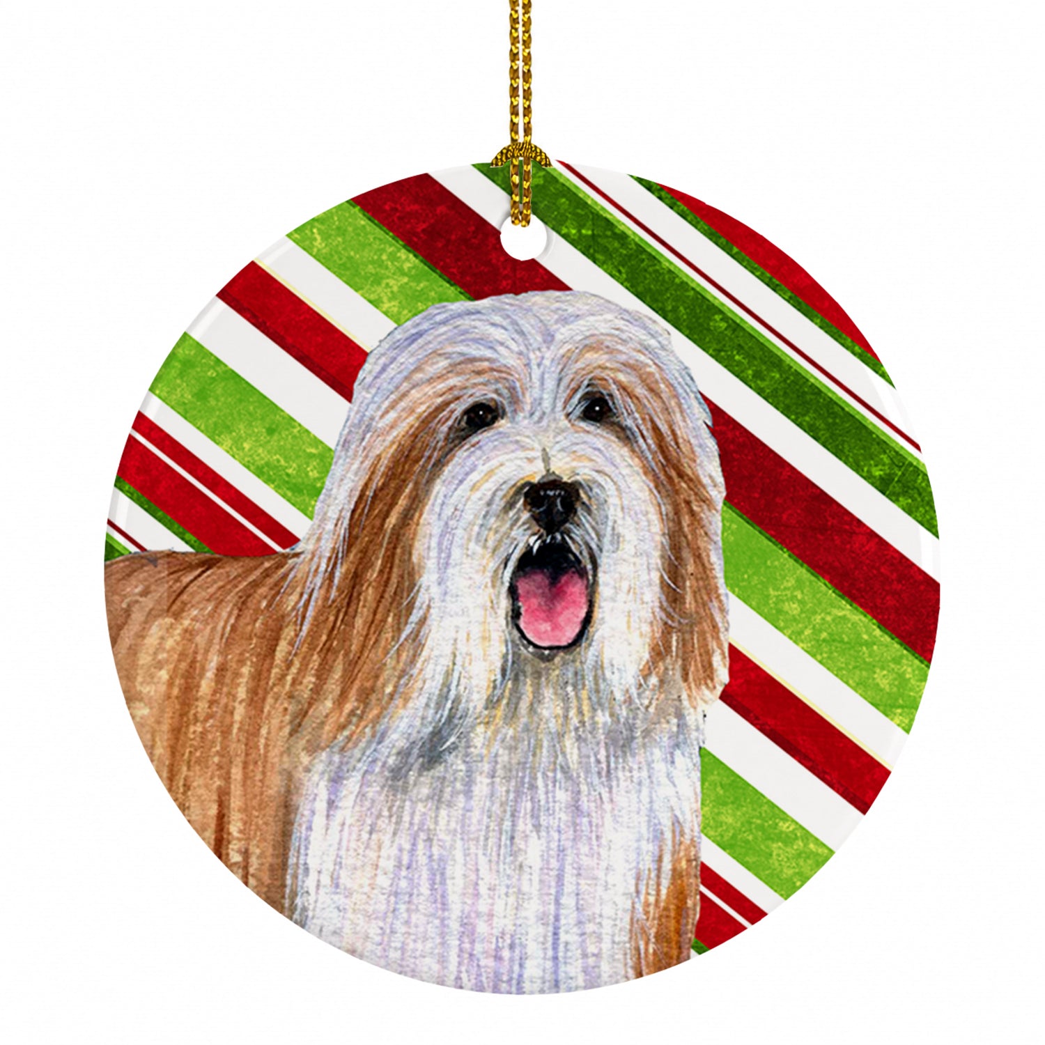 Bearded Collie Candy Cane Holiday Christmas Ceramic Ornament Christmas Tree Hanging Decorations for Home Christmas Holiday, Party, Gift, 3 in, Multicolor