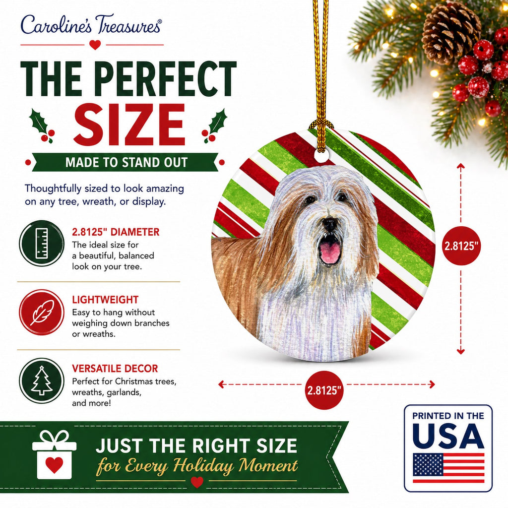 Bearded Collie Candy Cane Holiday Christmas Ceramic Ornament Christmas Tree Hanging Decorations for Home Christmas Holiday, Party, Gift, 3 in, Multicolor