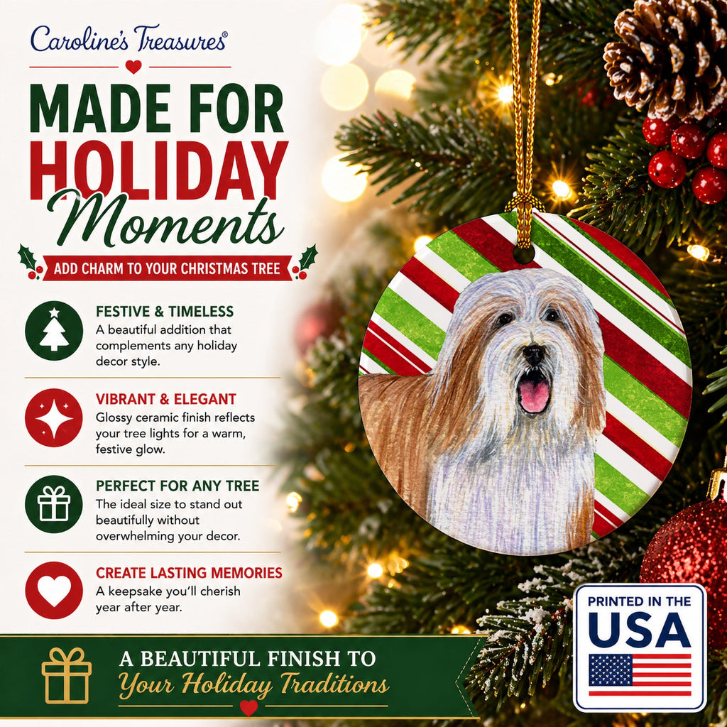 Bearded Collie Candy Cane Holiday Christmas Ceramic Ornament Christmas Tree Hanging Decorations for Home Christmas Holiday, Party, Gift, 3 in, Multicolor