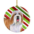 Bearded Collie Candy Cane Holiday Christmas Ceramic Ornament Christmas Tree Hanging Decorations for Home Christmas Holiday, Party, Gift, 3 in, Multicolor