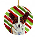 Corgi Candy Cane Holiday Christmas Ceramic Ornament Christmas Tree Hanging Decorations for Home Christmas Holiday, Party, Gift, 3 in, Multicolor