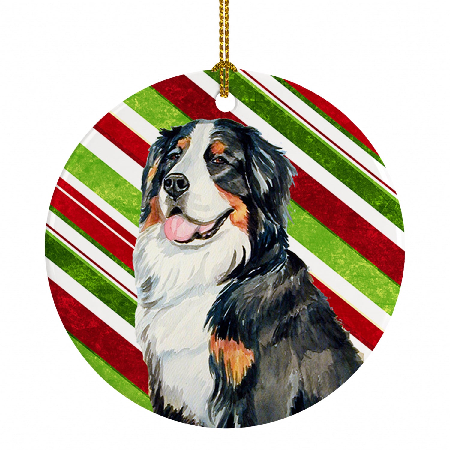 Bernese Mountain Dog Candy Cane Holiday Christmas Ceramic Ornament Christmas Tree Hanging Decorations for Home Christmas Holiday, Party, Gift, 3 in, Multicolor