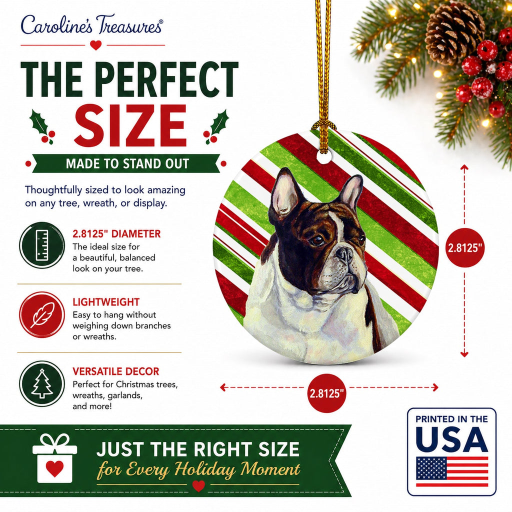 French Bulldog Candy Cane Holiday Christmas Ceramic Ornament Christmas Tree Hanging Decorations for Home Christmas Holiday, Party, Gift, 3 in, Multicolor