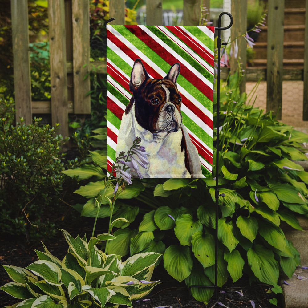 French Bulldog Candy Cane Holiday Christmas Garden Flag Mailbox Decorative Yard Banner Outside Patio Artwork for Flower Beds, Garden Size, Multicolor