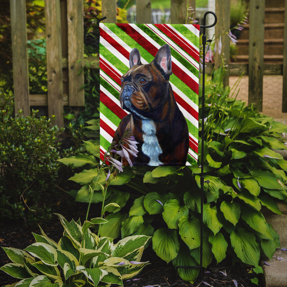 French Bulldog Candy Cane Holiday Christmas Garden Flag Mailbox Decorative Yard Banner Outside Patio Artwork for Flower Beds, Garden Size, Multicolor