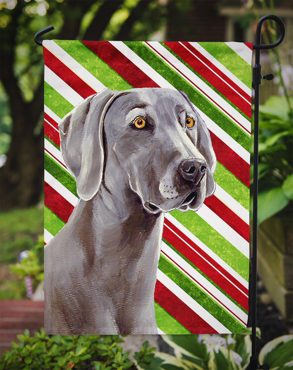 Weimaraner Candy Cane Holiday Christmas Garden Flag Mailbox Decorative Yard Banner Outside Patio Artwork for Flower Beds, Garden Size, Multicolor