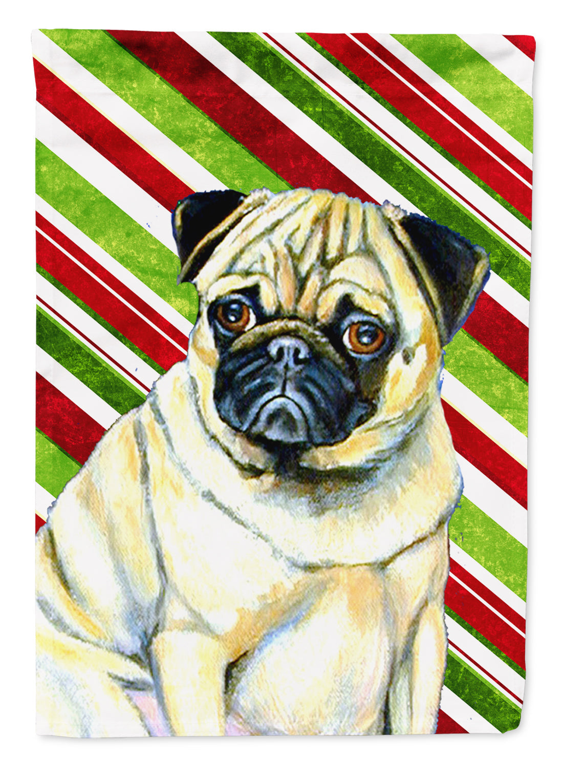 Pug Candy Cane Holiday Christmas Garden Flag Mailbox Decorative Yard Banner Outside Patio Artwork for Flower Beds, Garden Size, Multicolor