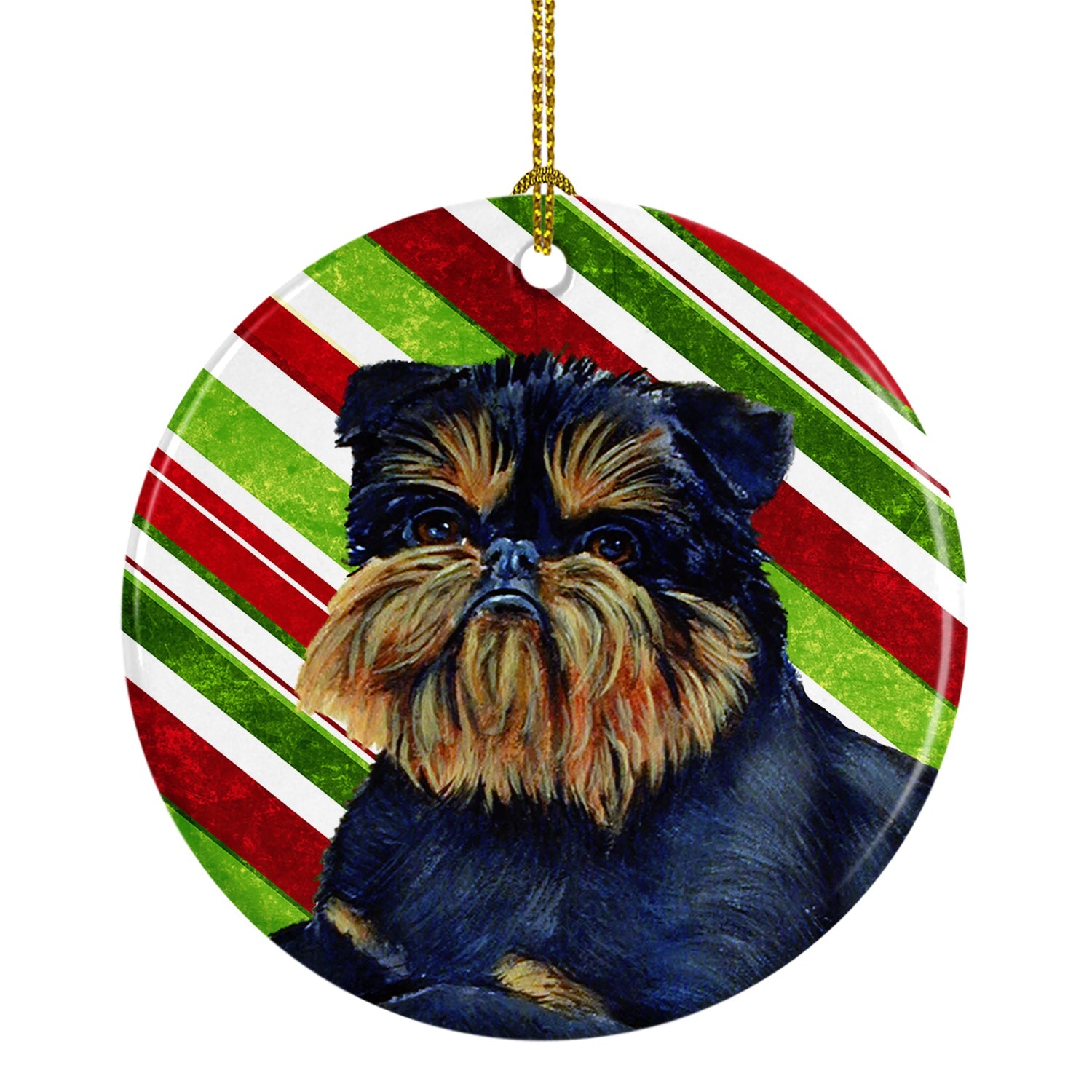 Brussels Griffon Candy Cane Holiday Christmas Ceramic Ornament Christmas Tree Hanging Decorations for Home Christmas Holiday, Party, Gift, 3 in, Multicolor
