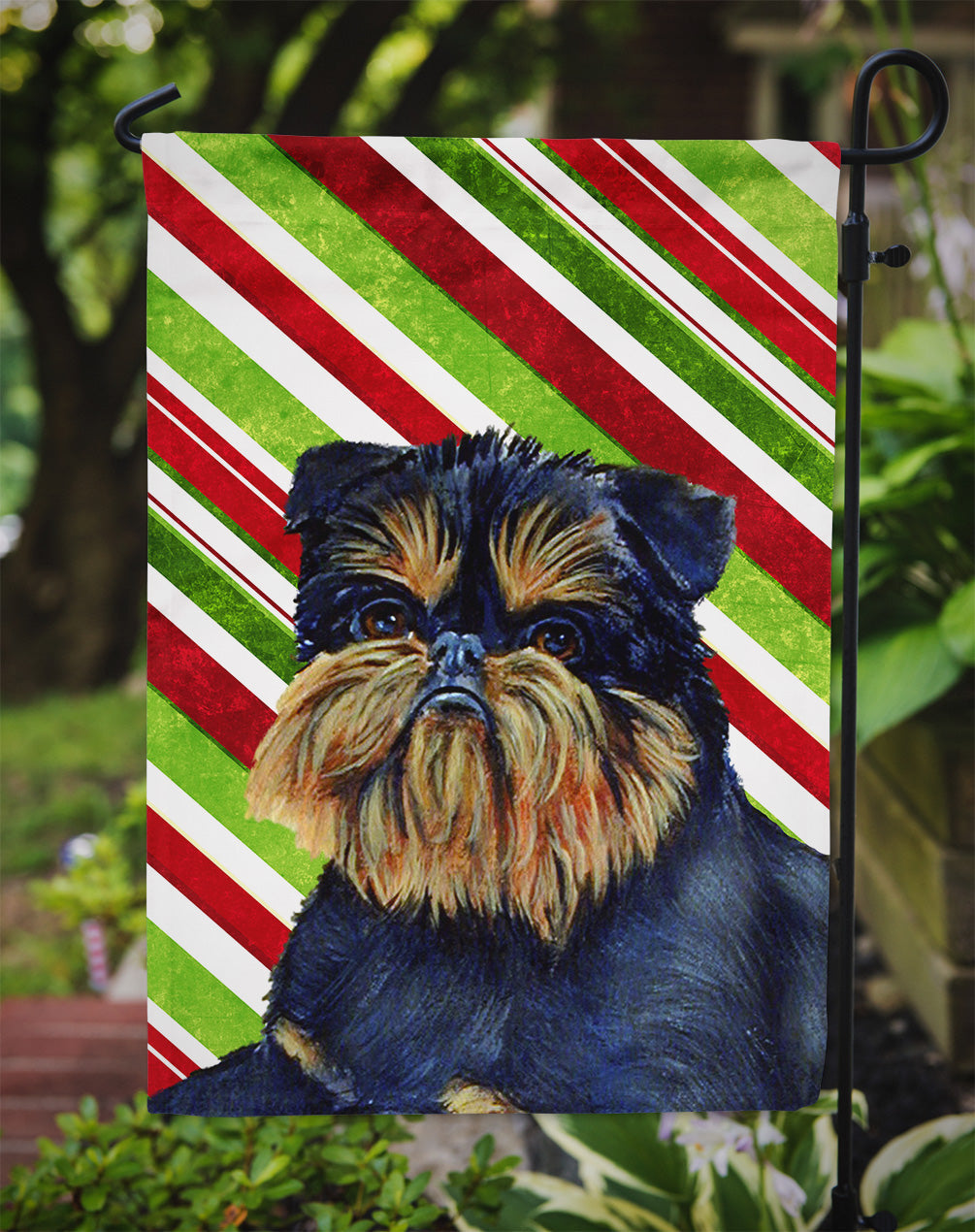 Brussels Griffon Candy Cane Holiday Christmas Garden Flag Mailbox Decorative Yard Banner Outside Patio Artwork for Flower Beds, Garden Size, Multicolor