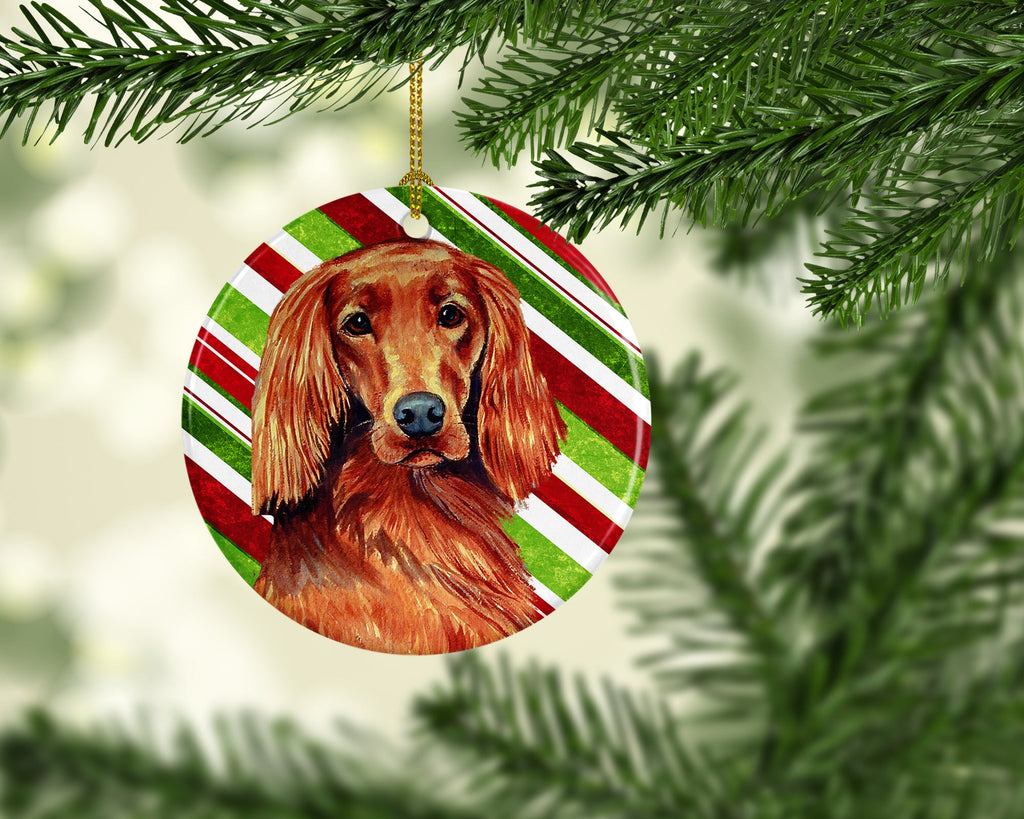 Irish Setter Candy Cane Holiday Christmas Ceramic Ornament Christmas Tree Hanging Decorations for Home Christmas Holiday, Party, Gift, 3 in, Multicolor