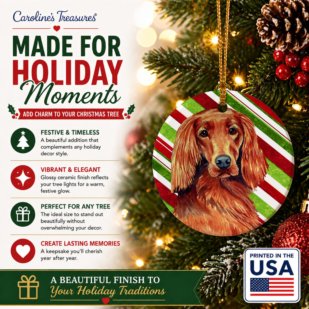 Irish Setter Candy Cane Holiday Christmas Ceramic Ornament Christmas Tree Hanging Decorations for Home Christmas Holiday, Party, Gift, 3 in, Multicolor