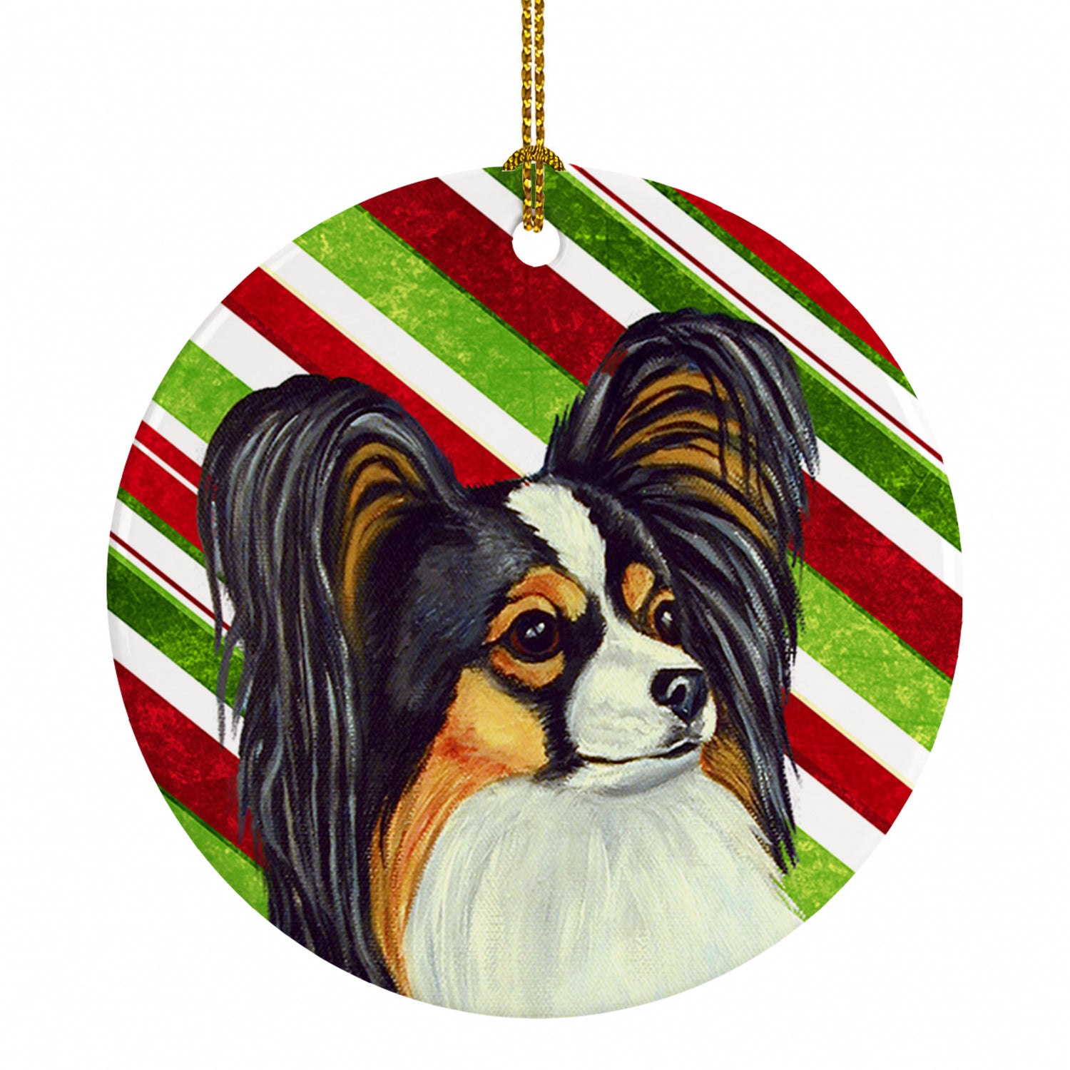 Papillon Candy Cane Holiday Christmas Ceramic Ornament Christmas Tree Hanging Decorations for Home Christmas Holiday, Party, Gift, 3 in, Multicolor