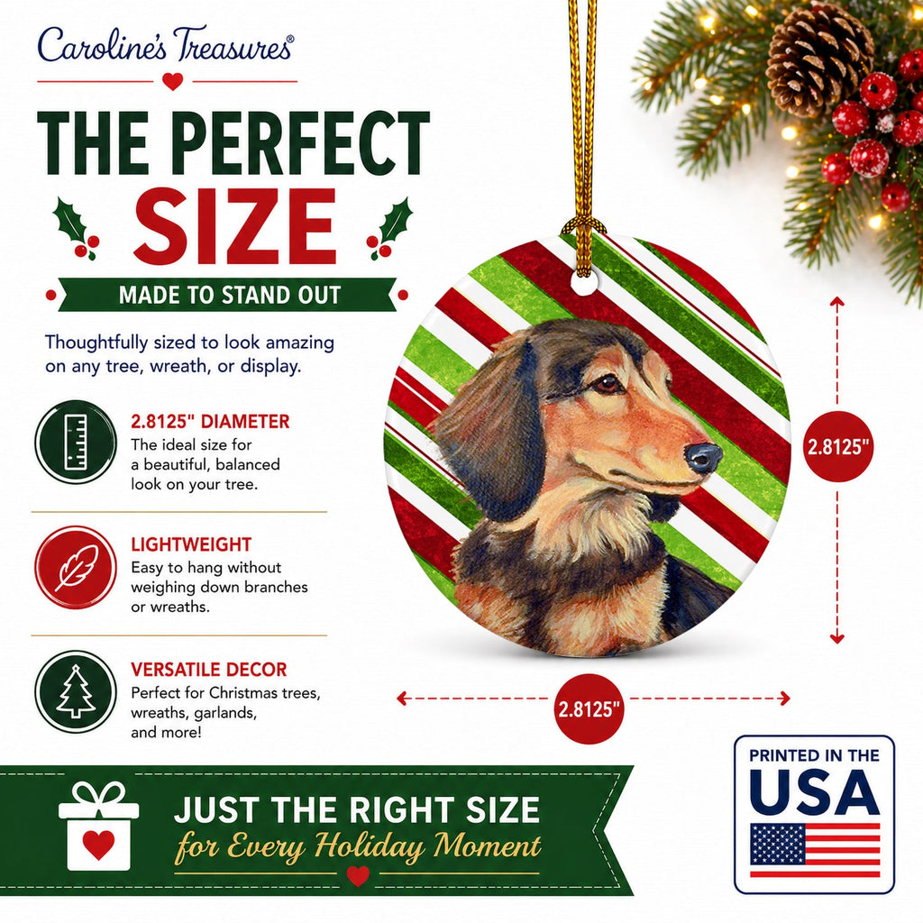 Dachshund Candy Cane Holiday Christmas Ceramic Ornament Christmas Tree Hanging Decorations for Home Christmas Holiday, Party, Gift, 3 in, Multicolor