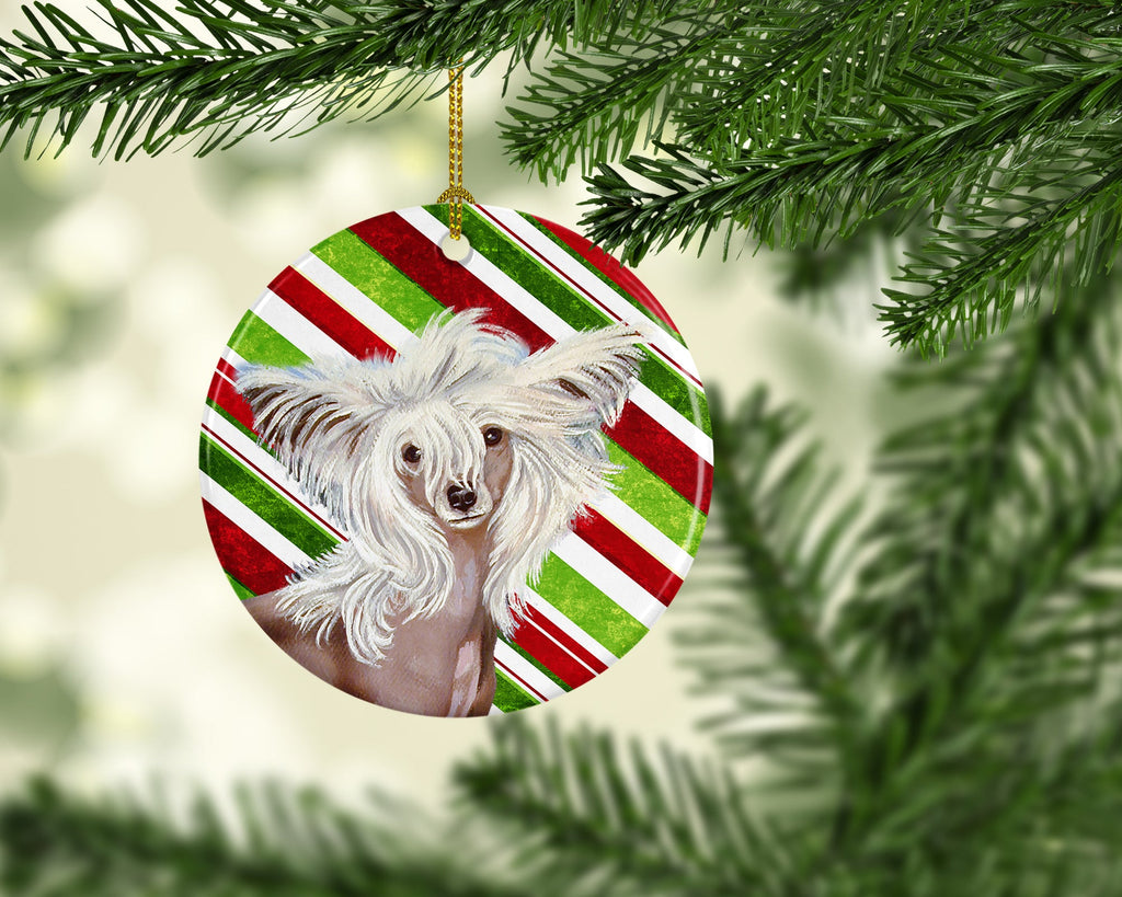 Chinese Crested Candy Cane Holiday Christmas Ceramic Ornament Christmas Tree Hanging Decorations for Home Christmas Holiday, Party, Gift, 3 in, Multicolor