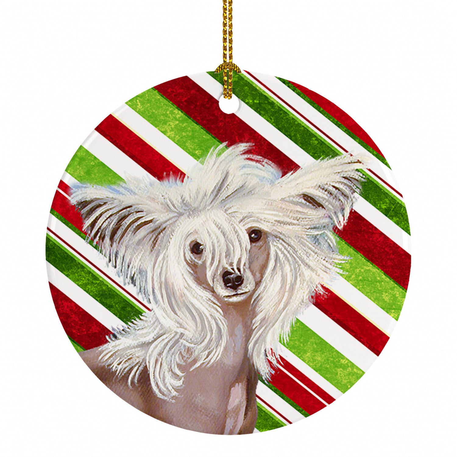Chinese Crested Candy Cane Holiday Christmas Ceramic Ornament Christmas Tree Hanging Decorations for Home Christmas Holiday, Party, Gift, 3 in, Multicolor