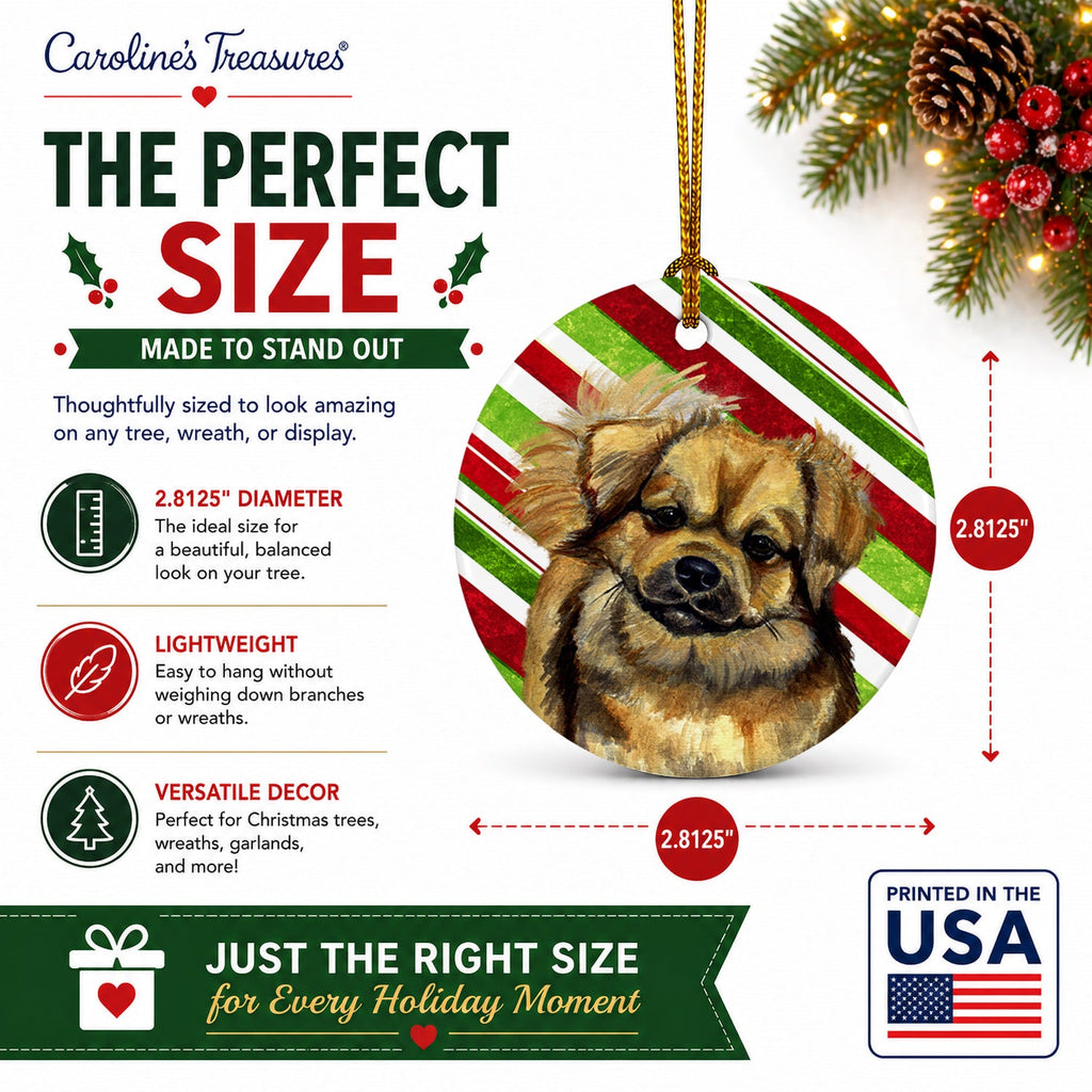 Tibetan Spaniel Candy Cane Holiday Christmas Ceramic Ornament Christmas Tree Hanging Decorations for Home Christmas Holiday, Party, Gift, 3 in, Multicolor