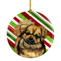 Tibetan Spaniel Candy Cane Holiday Christmas Ceramic Ornament Christmas Tree Hanging Decorations for Home Christmas Holiday, Party, Gift, 3 in, Multicolor