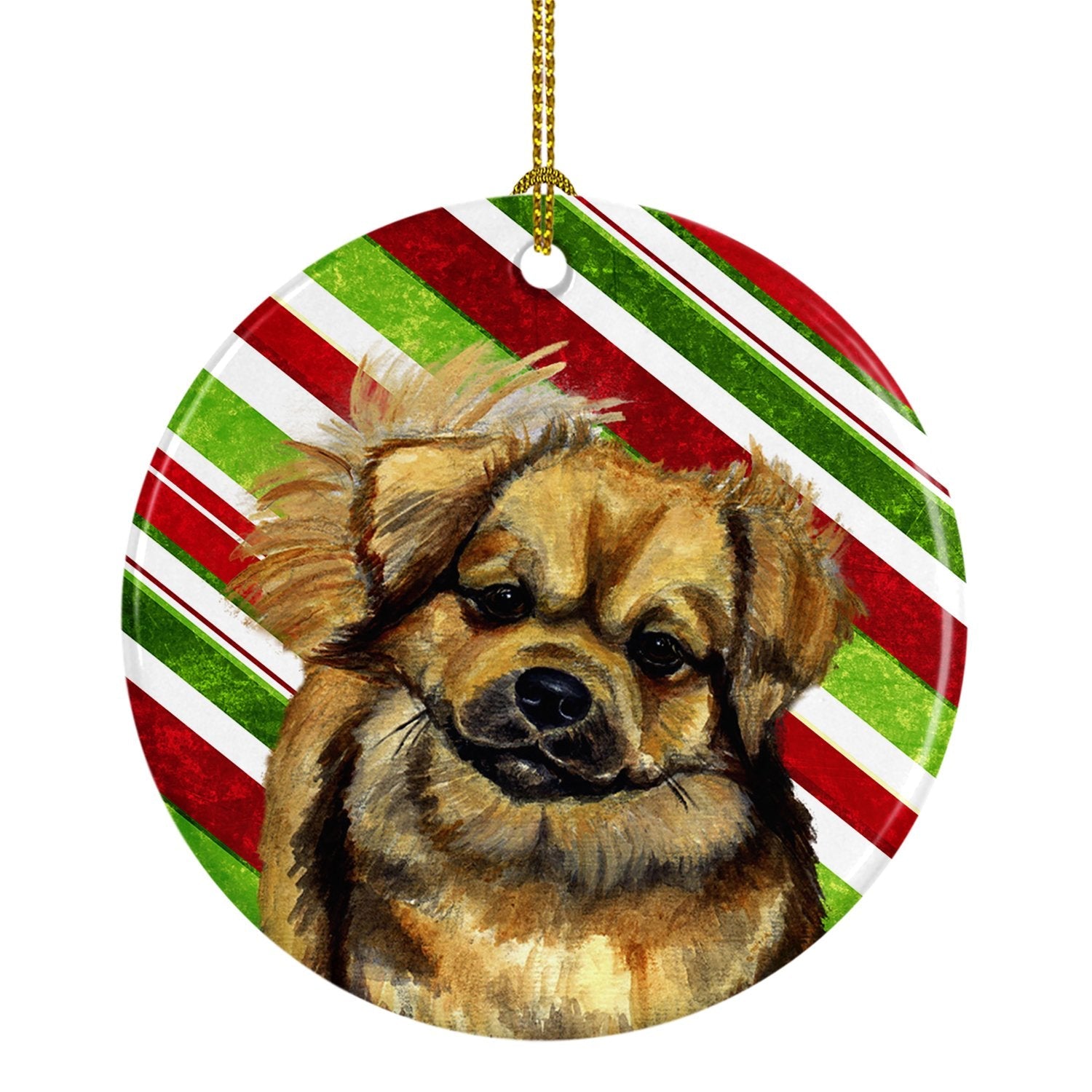 Tibetan Spaniel Candy Cane Holiday Christmas Ceramic Ornament Christmas Tree Hanging Decorations for Home Christmas Holiday, Party, Gift, 3 in, Multicolor