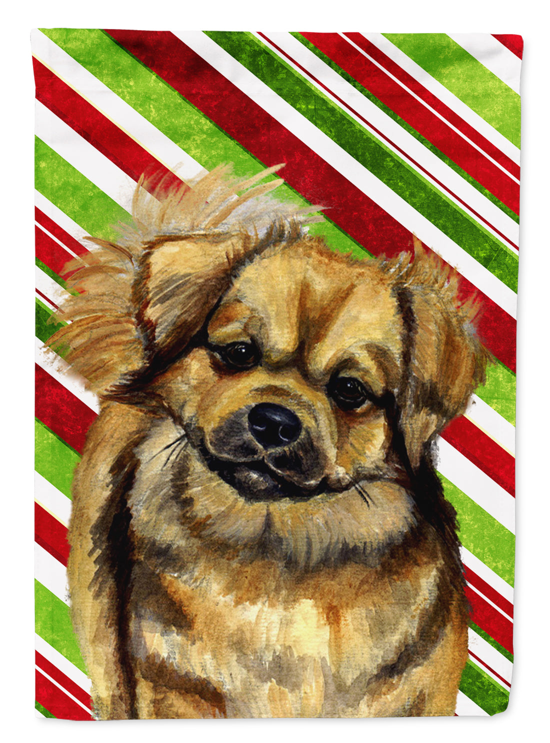 Tibetan Spaniel Candy Cane Holiday Christmas Garden Flag Mailbox Decorative Yard Banner Outside Patio Artwork for Flower Beds, Garden Size, Multicolor