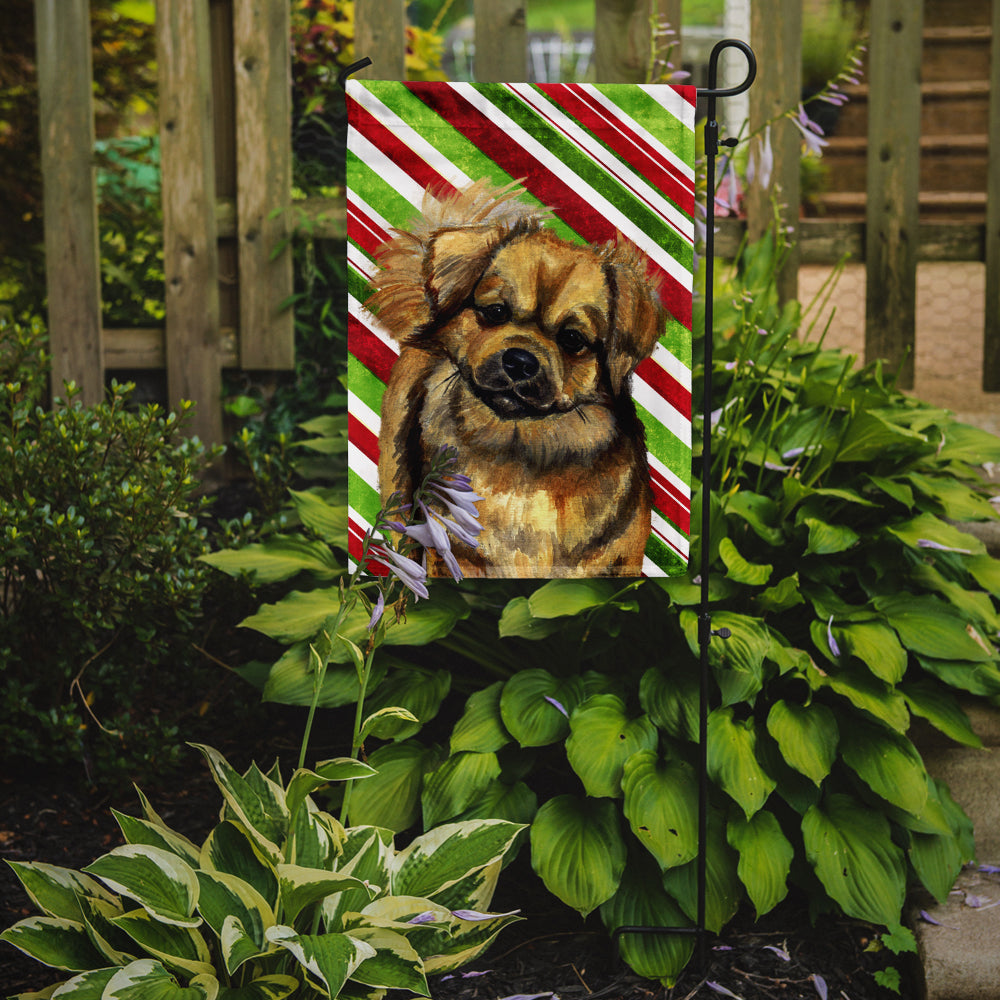 Tibetan Spaniel Candy Cane Holiday Christmas Garden Flag Mailbox Decorative Yard Banner Outside Patio Artwork for Flower Beds, Garden Size, Multicolor