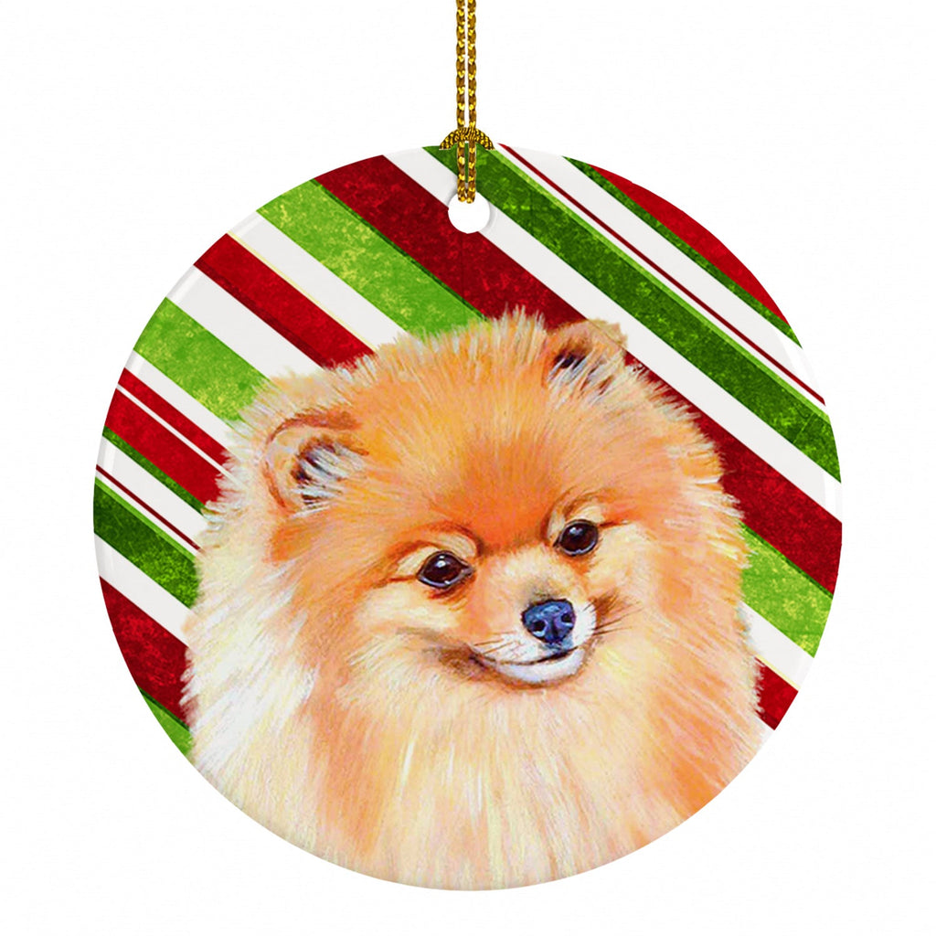 Pomeranian Candy Cane Holiday Christmas Ceramic Ornament Christmas Tree Hanging Decorations for Home Christmas Holiday, Party, Gift, 3 in, Multicolor